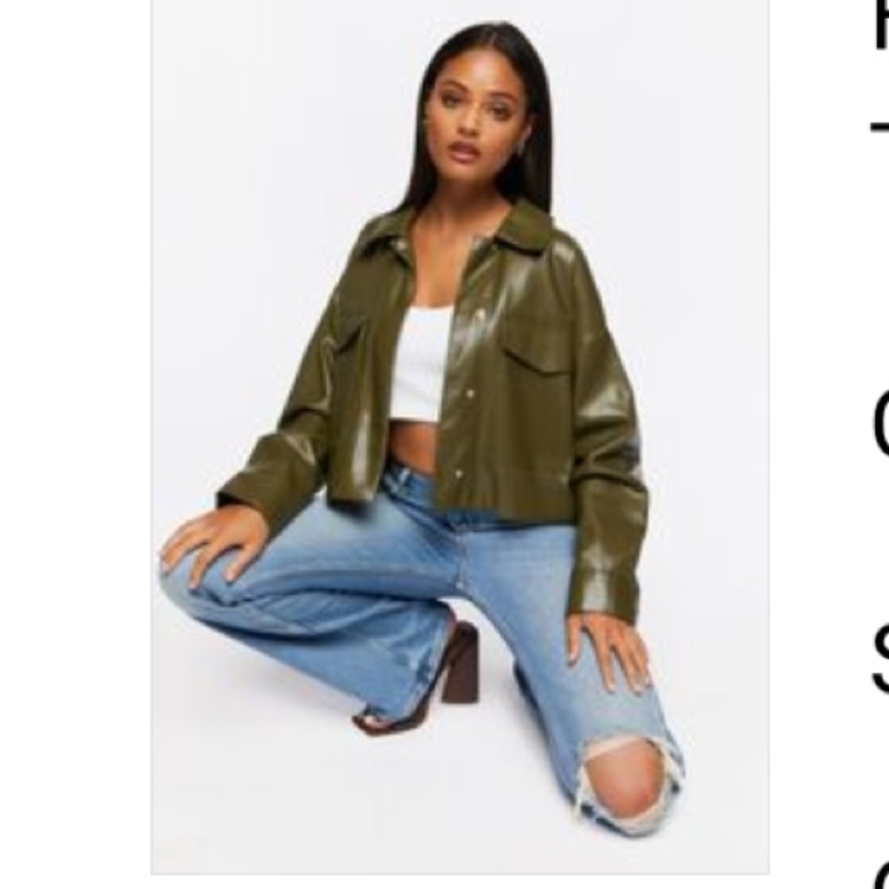 GREEN FAUX LEATHER JACKET